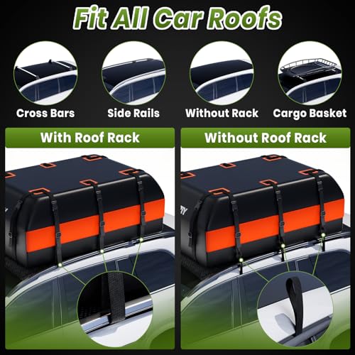 Car Rooftop Cargo Bag Carrier, Waterproof, Anti-Slip, for Vehicles with or without Rack A634