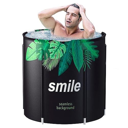 Small Space Portable Bathtub, Foldable Soaking Bathing Tub for Adults, Japanese Soaking Standing Bath Tub for Shower Stall, Separate Family Bathroom SPA Tub, Ideal for Hot Bath Ice Bath