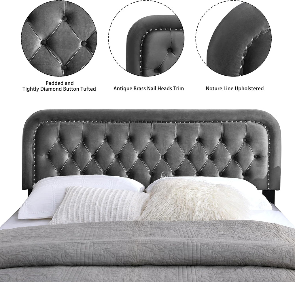 Tufted Upholstered Full Size Headboard with Adjustable Stand, Grey A58141