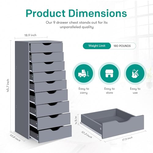 9 Drawer Chest Wood Storage Dresser Cabinet for Bedroom Office Y67824