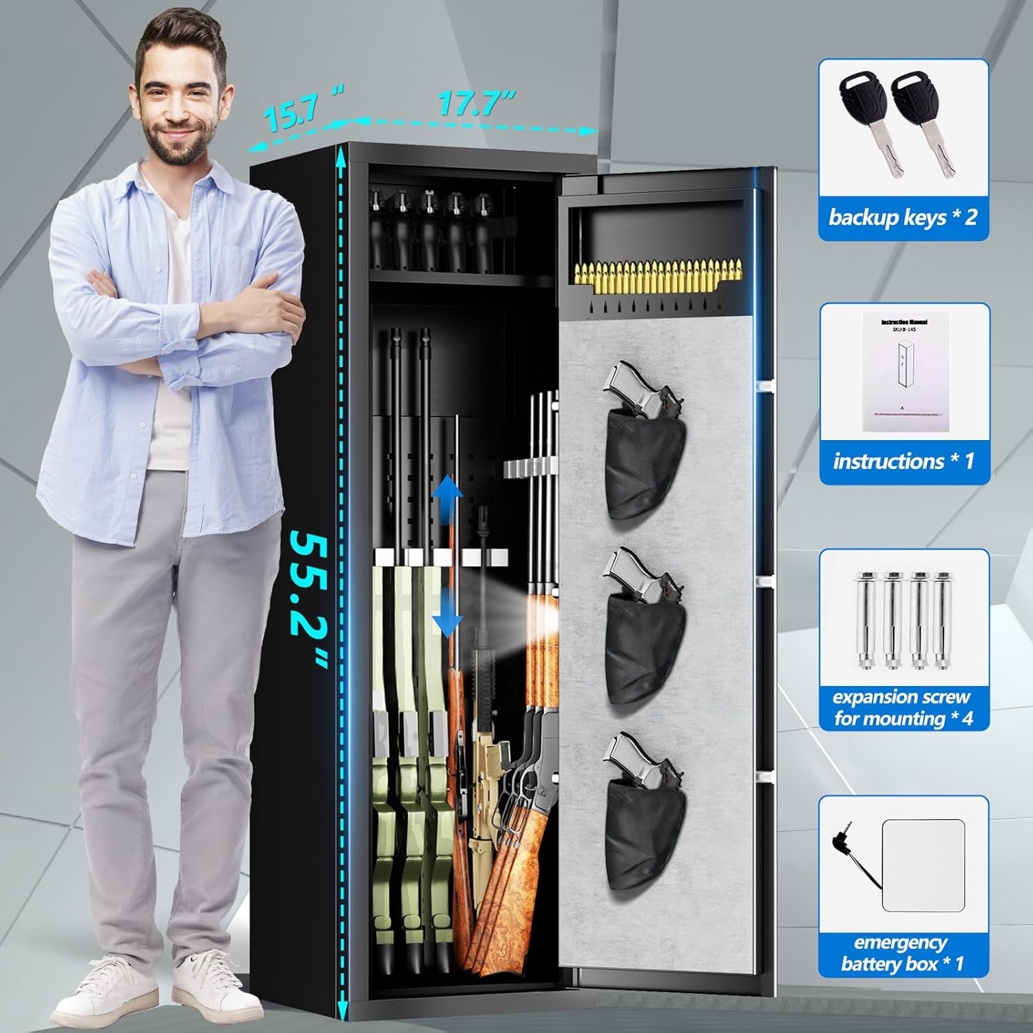 Large Unassembled Gun Safe with Fingerprint Access, Removable Shelf and Pistol Bag I829298