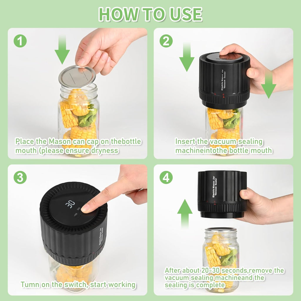Mason Jar Vacuum Sealer Kit for Wide and Regular Mouth Jars Y127