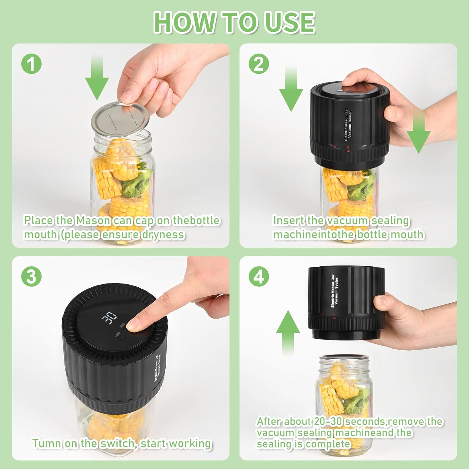 Mason Jar Vacuum Sealer Kit for Wide and Regular Mouth Jars Y127