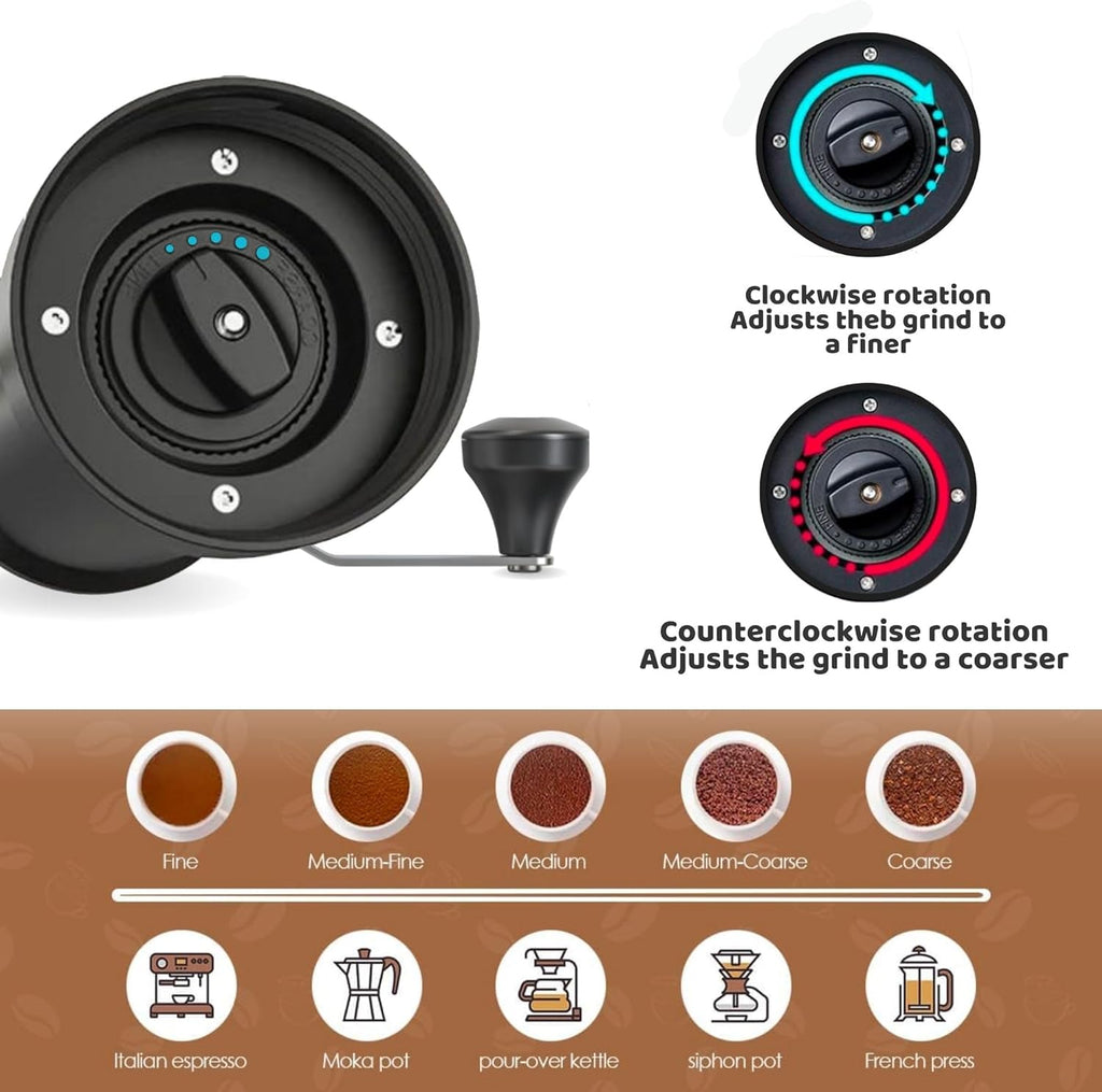 Adjustable Manual Coffee Grinder with Ceramic Burr for Home, Travel, Camping L1227