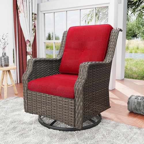 Outdoor Swivel Rocker Patio Chair - 360 Degree Patio Swivel Glider Chair with 3.5" Premium Olefin Fabric Cushions(Mixed Grey/Blue)