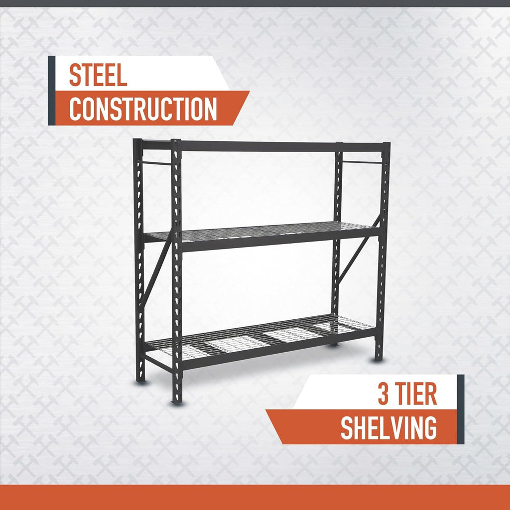 Industrial Shelving Rack, 3-Tier Steel Storage Shelves, 2000-Lb Capacity X80821