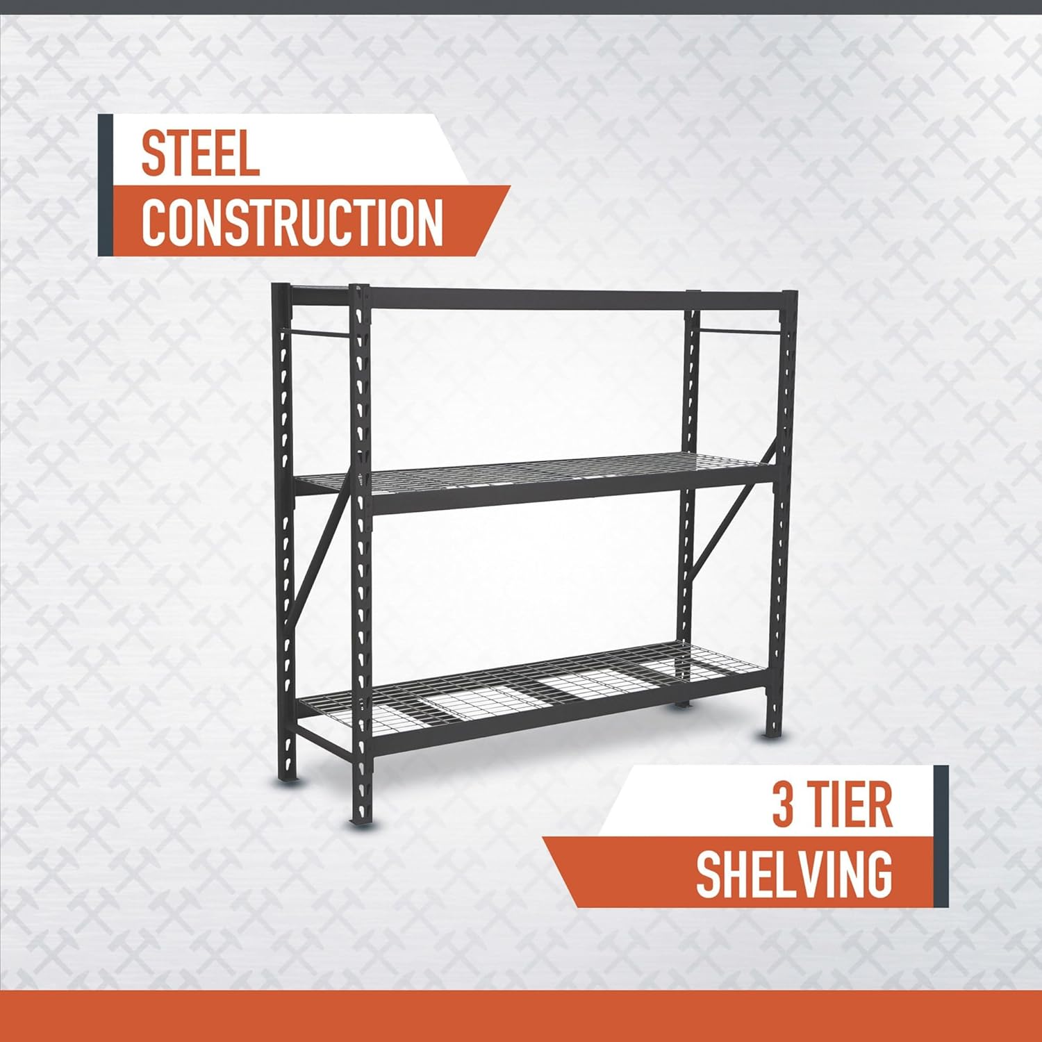 Industrial Shelving Rack, 3-Tier Steel Storage Shelves, 2000-Lb Capacity X80821