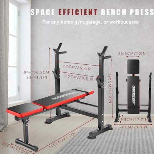 Adjustable Weight Bench with Squat Rack, Foldable Home Gym Equipment L854