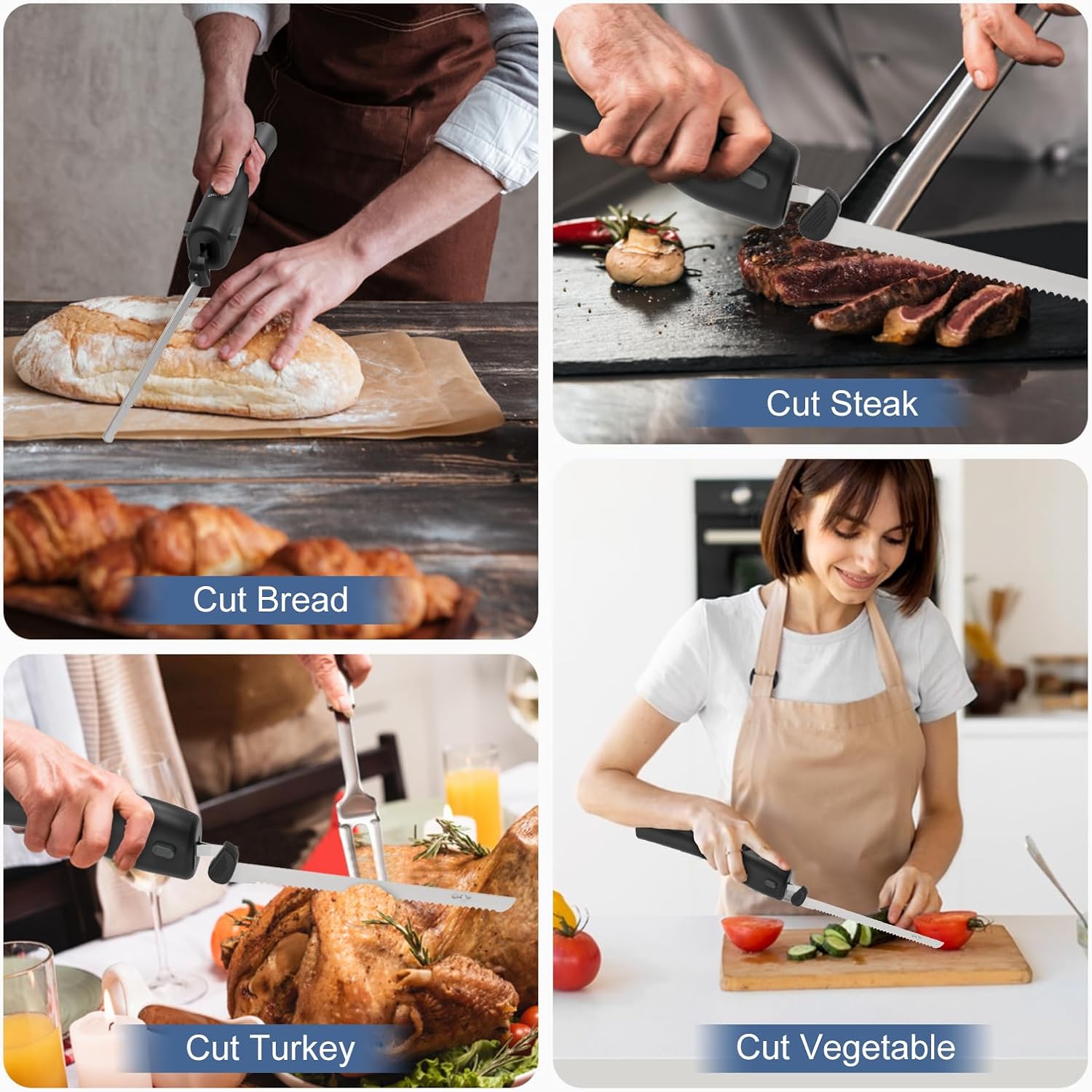 Cordless Electric Knife Rechargeable with Safety Lock and 2 Blades M315