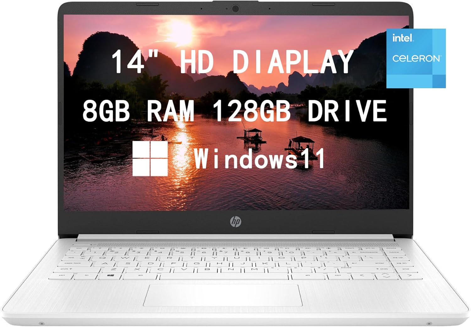 HP Premium 14-inch HD Laptop Computer| Intel Dual Core 2.8GHz 8GB RAM 128GB(64GB SSD+64GB Card)| Webcam Bluetooth HDMI USB-C Wi-Fi Fast Charge| Windows 11 S with 1 Year MS 365| LIONEYE Bundle| White