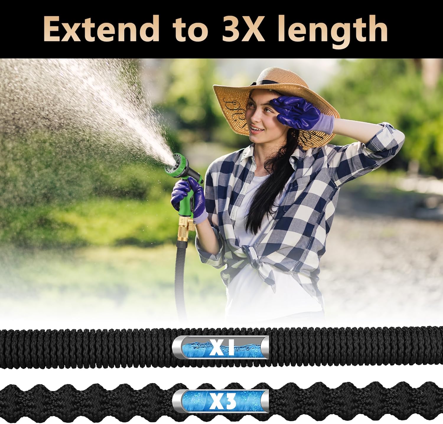 Expandable Garden Hose with 10 Spray Nozzle Y655283