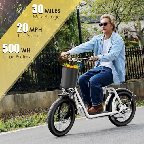 Adult Electric Scooter with 500Wh Battery, 30 Miles Range, 20" Fat Tire E341