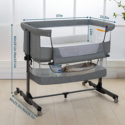 Baby Bassinet Bedside Sleeper, 3 in 1 Convertible, Newborn Crib Attaches to Bed, Pink S698