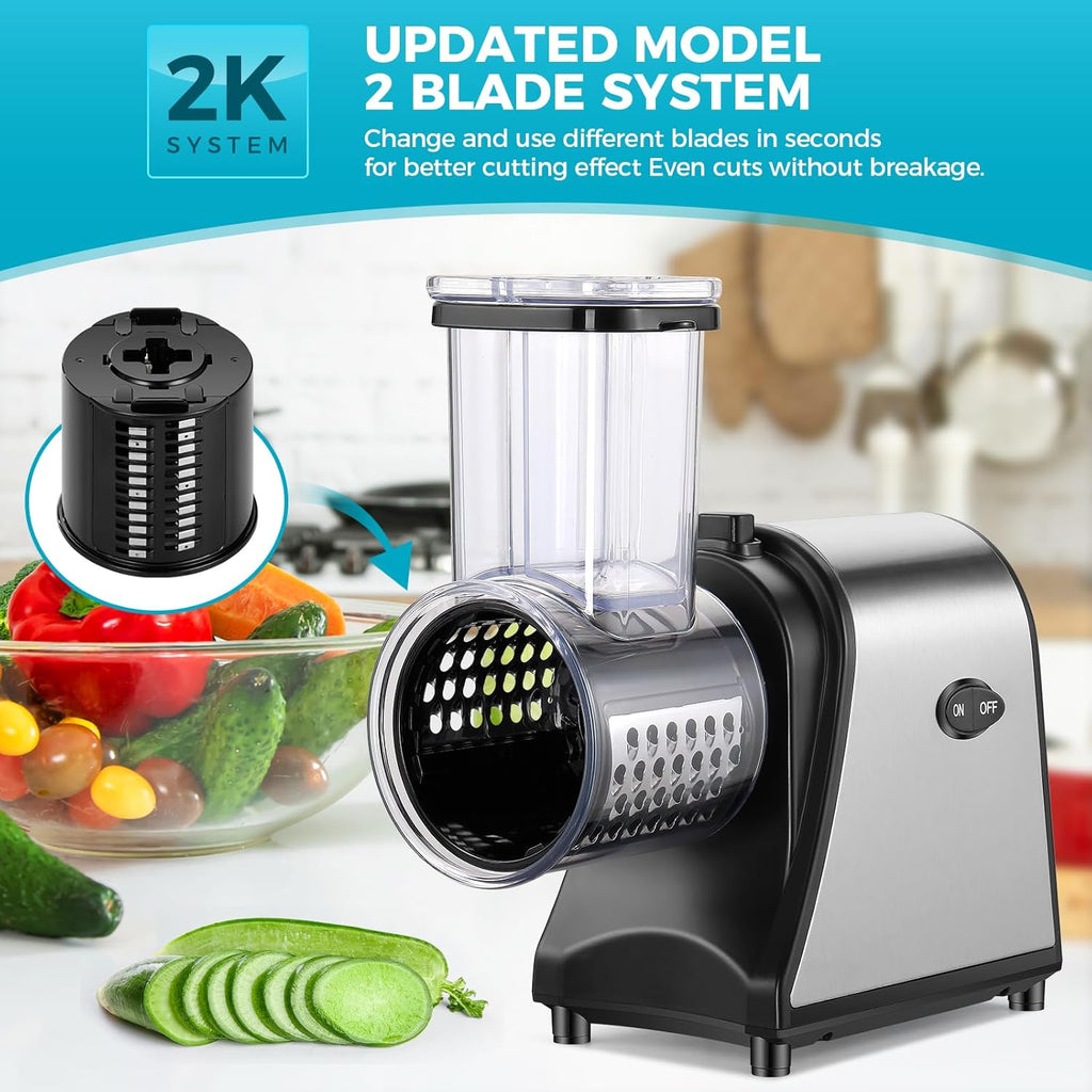 Electric Cheese Grater with 5 Attachments for Vegetables, Fruits, and Cheese O4303