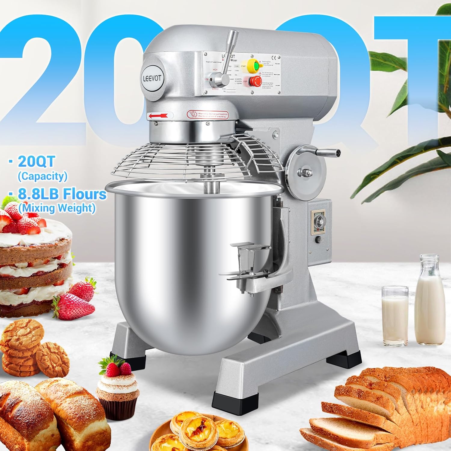 20Qt 1100W Commercial Food Mixer with Stainless Steel Bowl A9106
