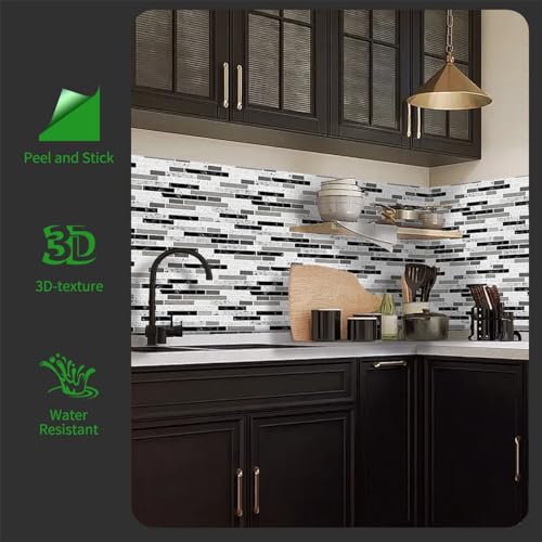 Self-Adhesive Peel and Stick Backsplash for Kitchen, Vinyl Decorative Tiles (Gray) C305926