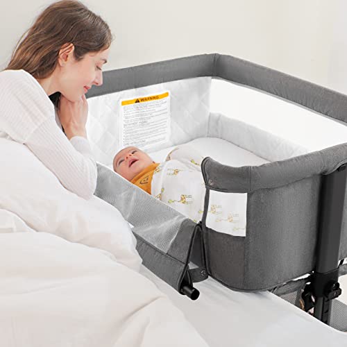 Baby Bassinet Bedside Sleeper, 3 in 1 Convertible, Newborn Crib Attaches to Bed, Pink S698