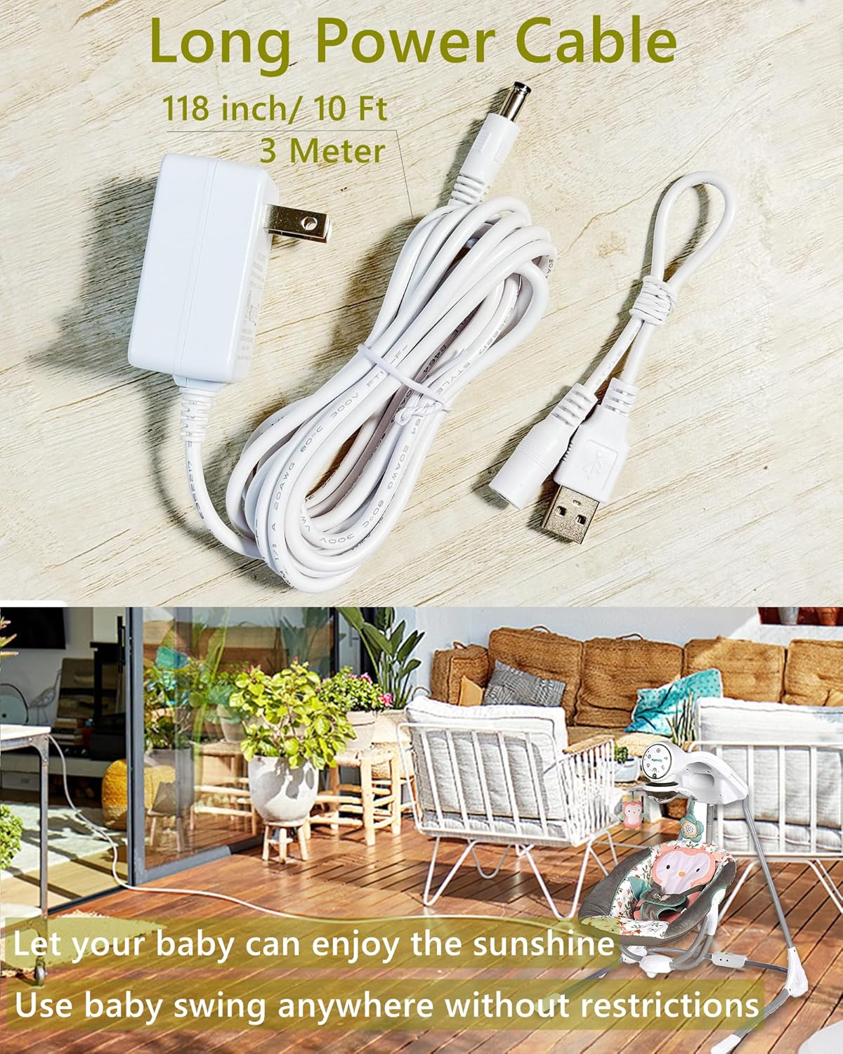 Replacement baby swing cord USB charger A3388