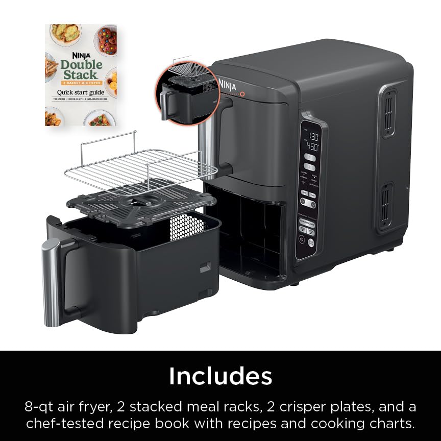 DoubleStack 2-Basket Air Fryer, 8 QT, 6-in-1, Black Z2104