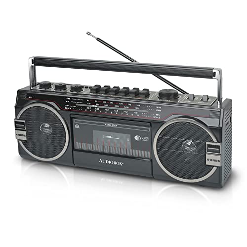 AudioBox RXC-25BT Retrobox 2 Way Speaker System Boombox w/Bluetooth Connectivity, AM/FM/SW Radio, USB and SD Card Connection, & Cassette Player, Red