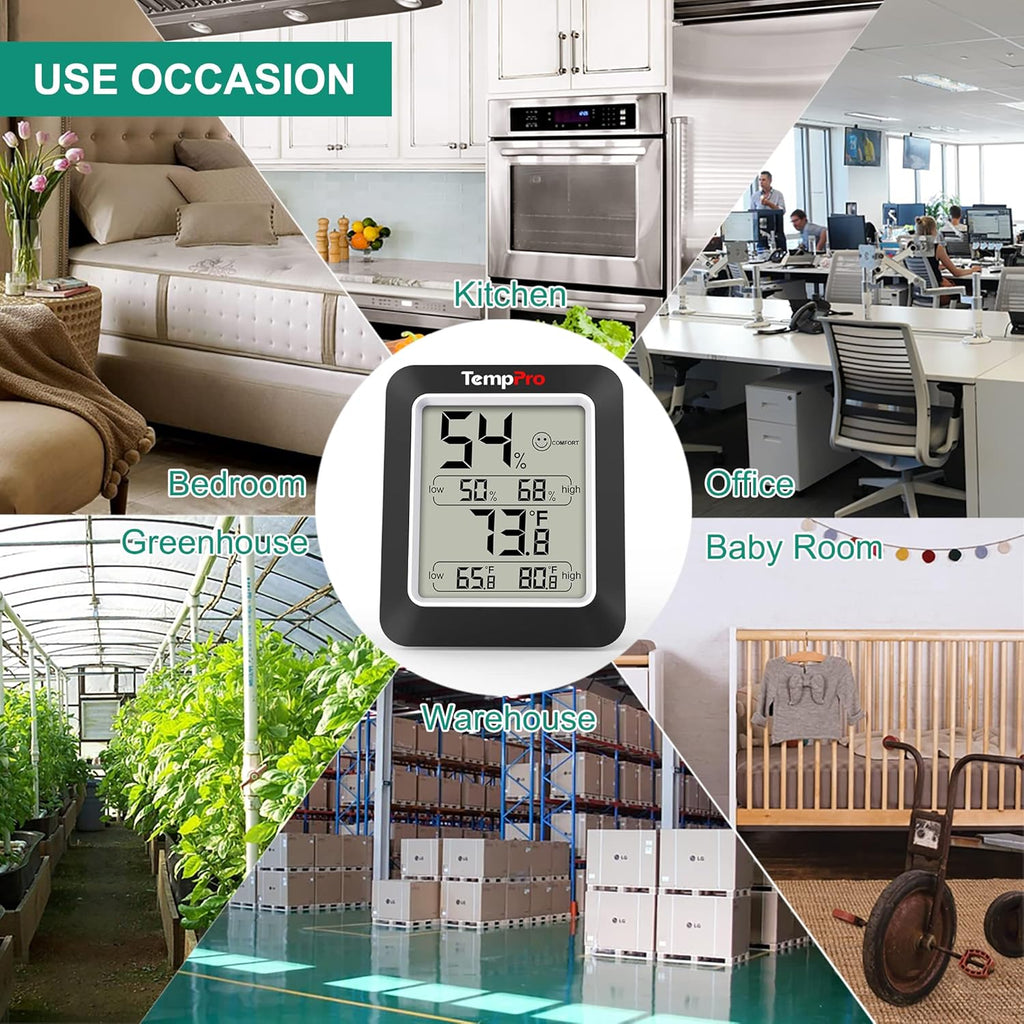 Hygrometer Indoor Thermometer Humidity Sensor, 2 Pack, Black G834