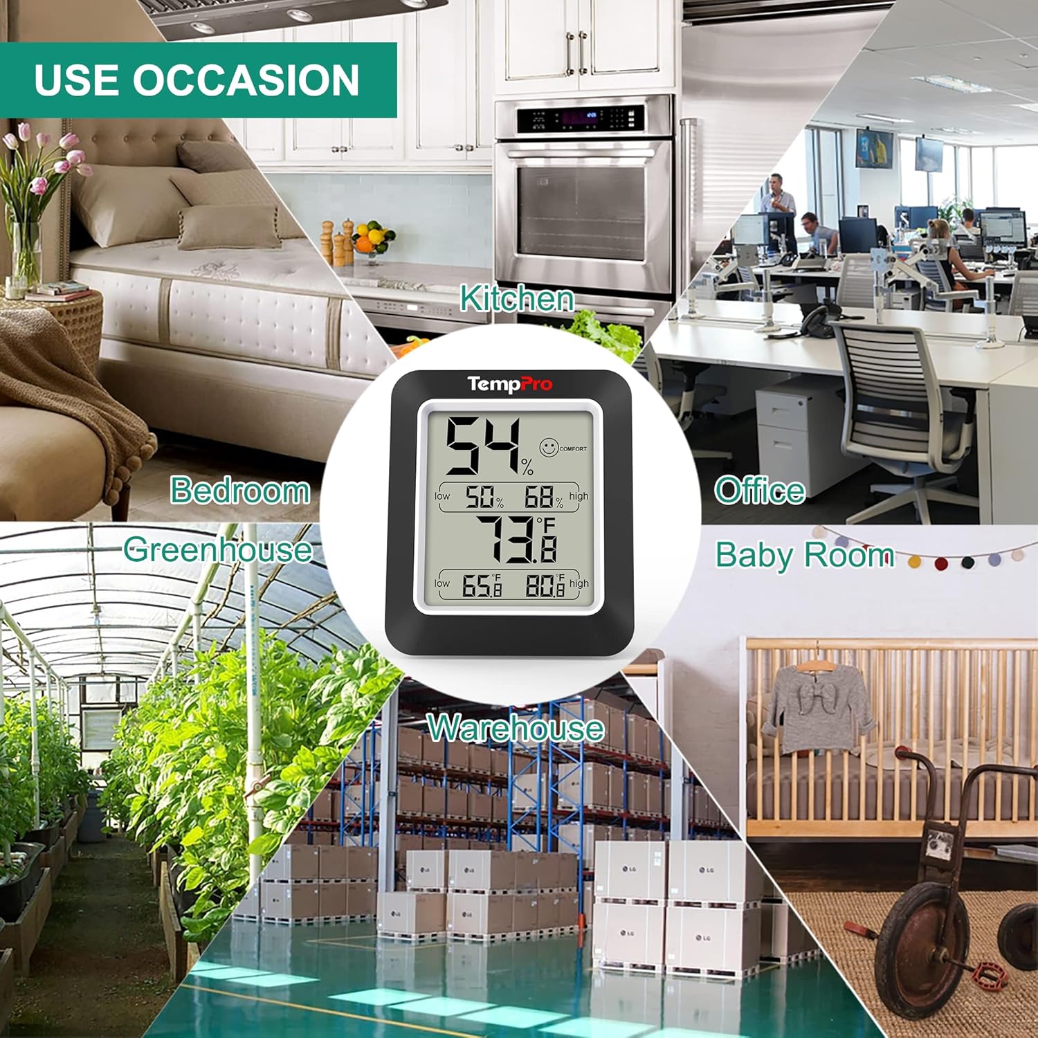 Hygrometer Indoor Thermometer Humidity Sensor, 2 Pack, Black G834