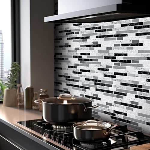 Self-Adhesive Peel and Stick Backsplash for Kitchen, Vinyl Decorative Tiles (Gray) C305926