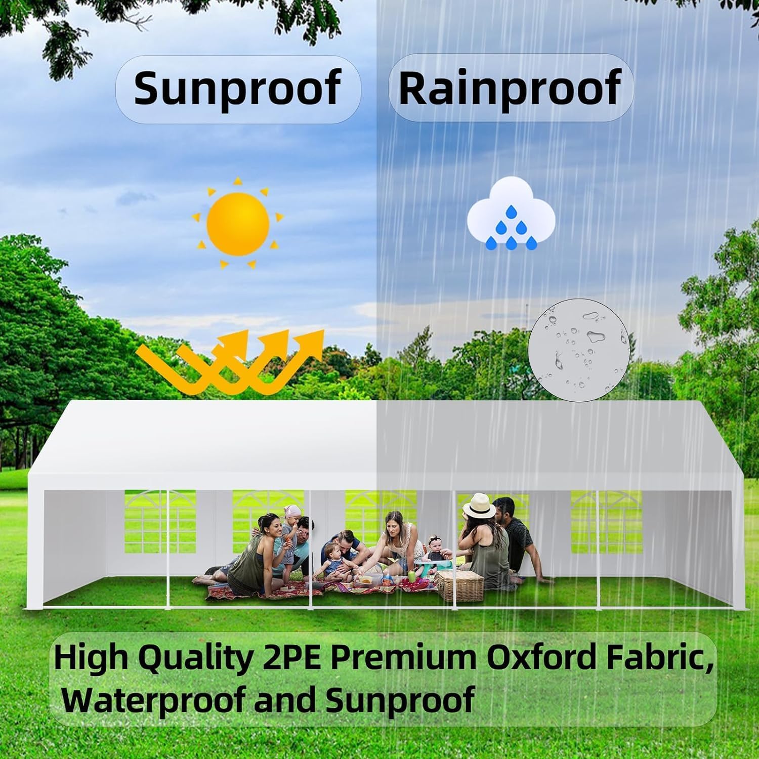 20x40 FT Party Tent with White Roof and Detachable Sidewalls G457