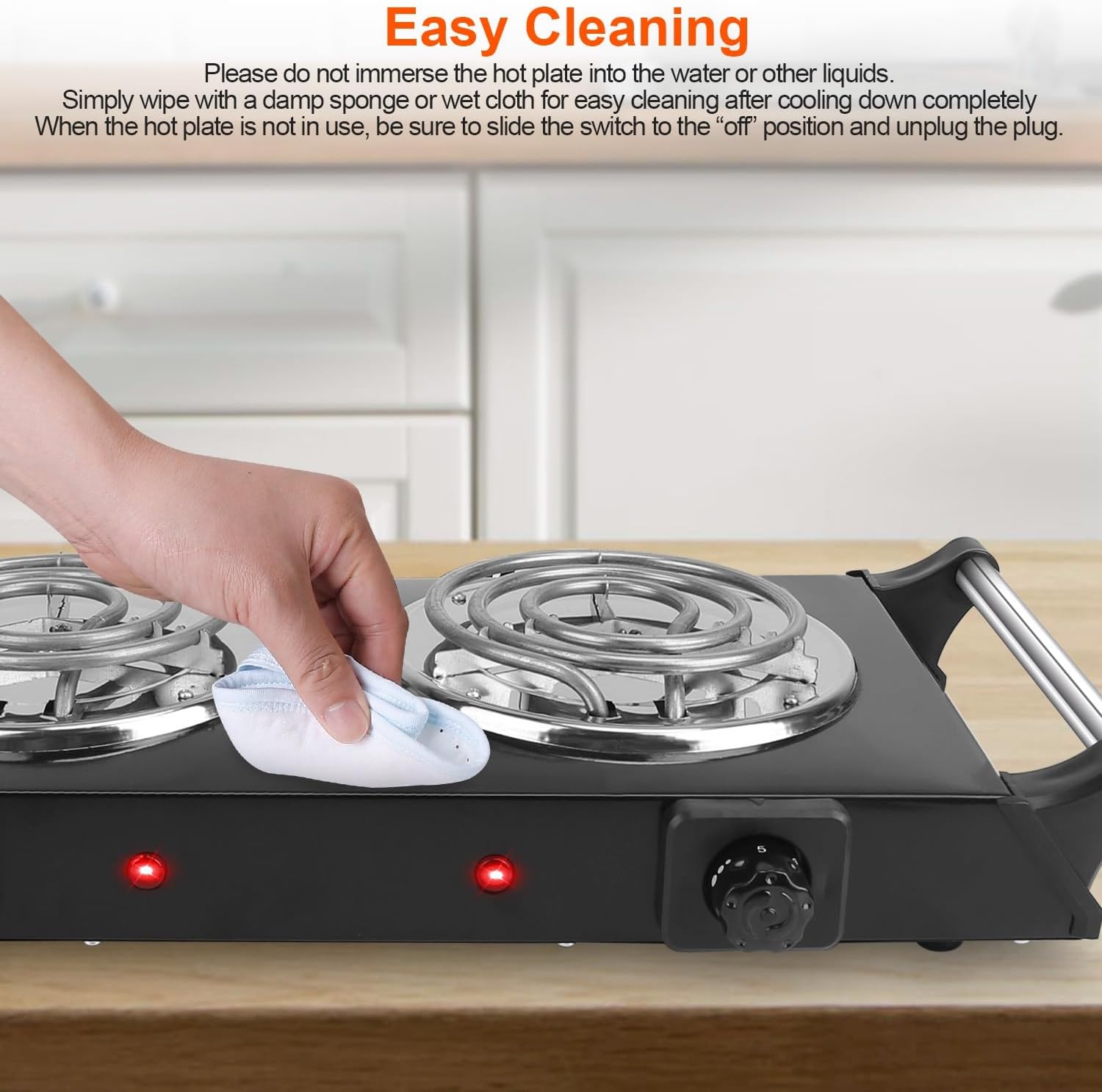 Portable Electric Hot Plate, 2000W Double Coil Burner with Adjustable Temperature Z380400