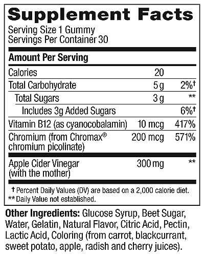 Metabolism Gummy Rings, Apple Cider Vinegar, Vitamin B12, Chromium, Chewable Supplement, Apple Flavor, 30 Count D333