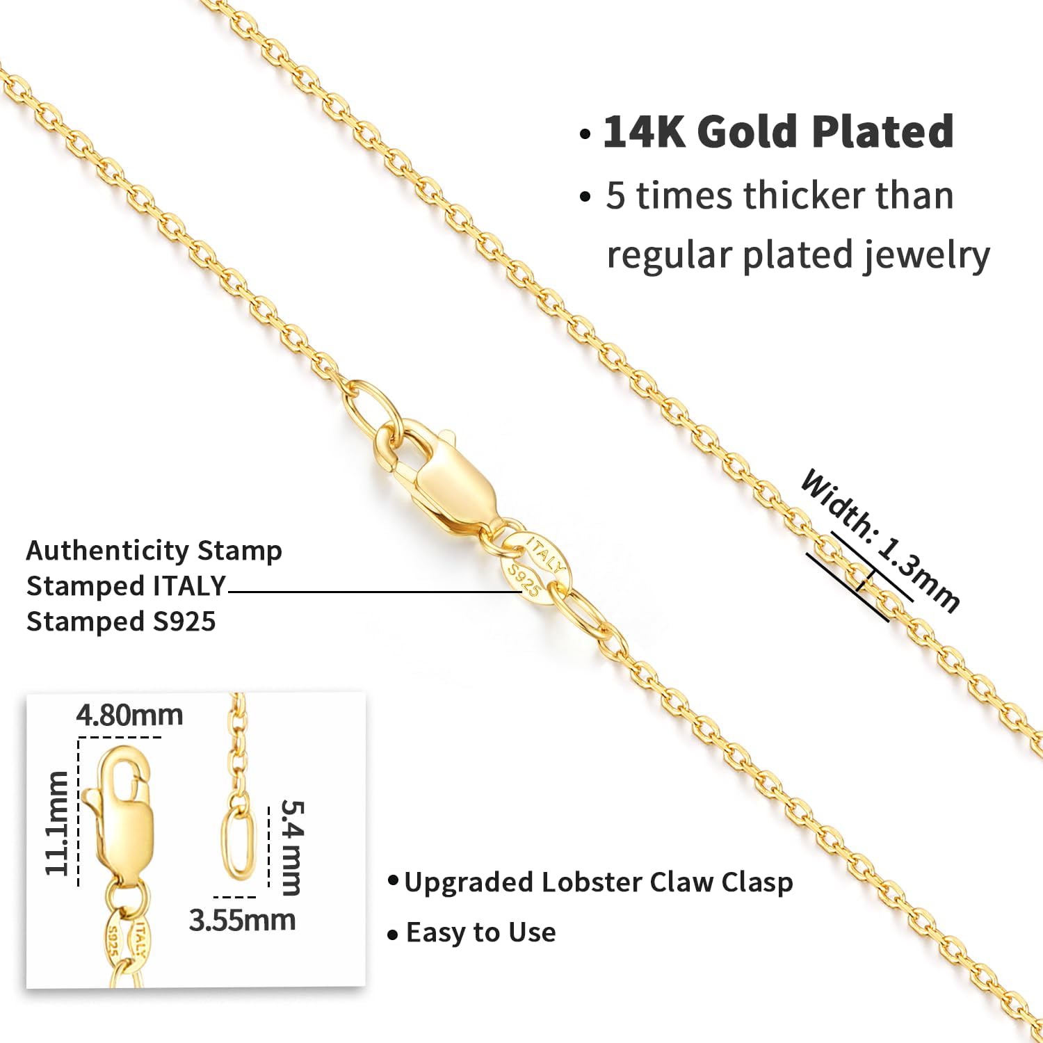14K Gold Over Sterling Silver Cable Chain Necklace for Women K49160