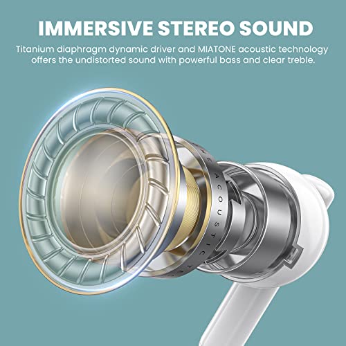 Wireless Earbuds, Bluetooth 5.3, 50H Playtime with Charging Case, Built-in Microphone, Semi-in-ear - White I831