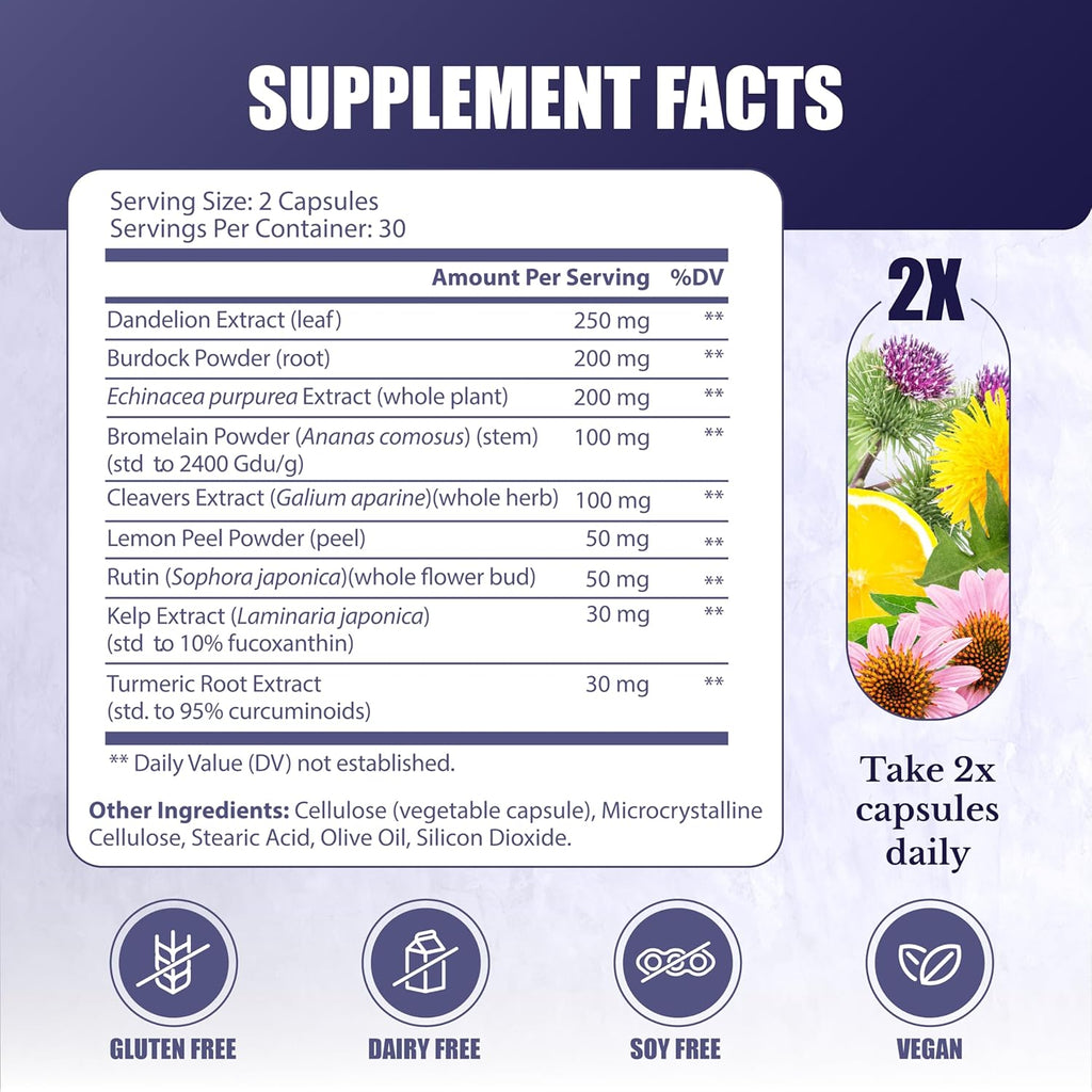 Lymphatic System Supplement with 9 Botanicals, 60 Capsules W16571