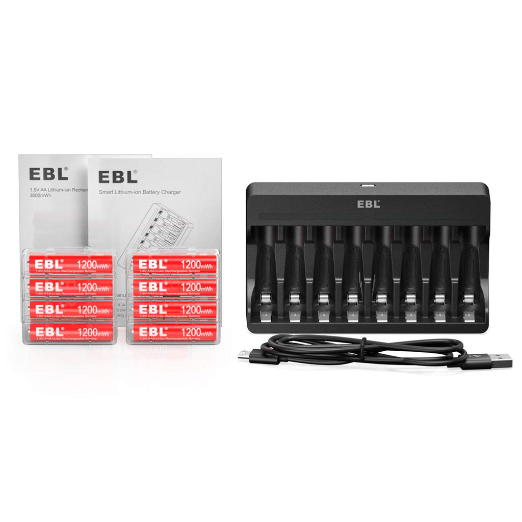 8 Pack Rechargeable Lithium AAA Batteries with Smart Charger X10537