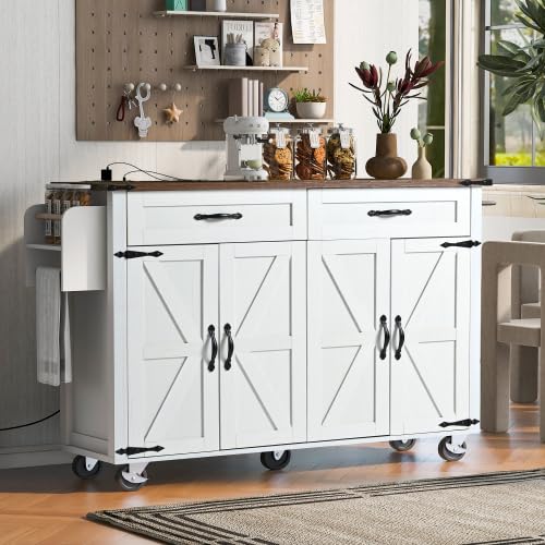 Farmhouse Kitchen Island with Power Outlet and Drop Leaf Z7652