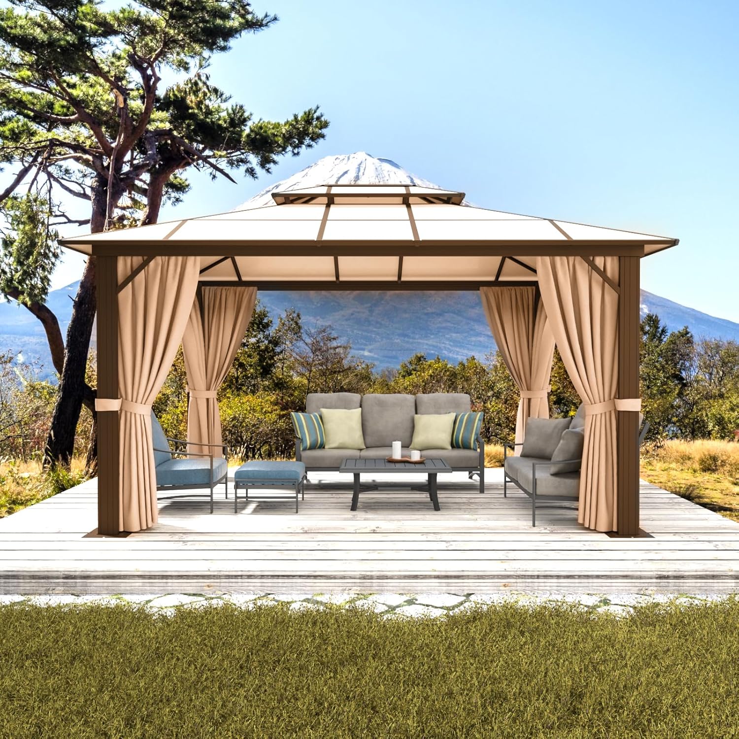 10x12FT Hardtop Gazebo with Curtains and Netting for Patios T46473