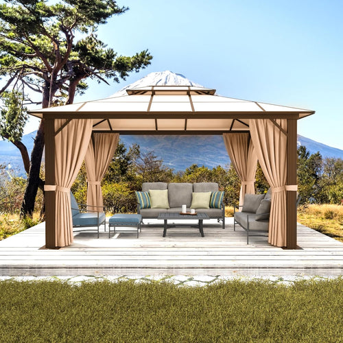 10x12FT Hardtop Gazebo with Curtains and Netting for Patios T46473