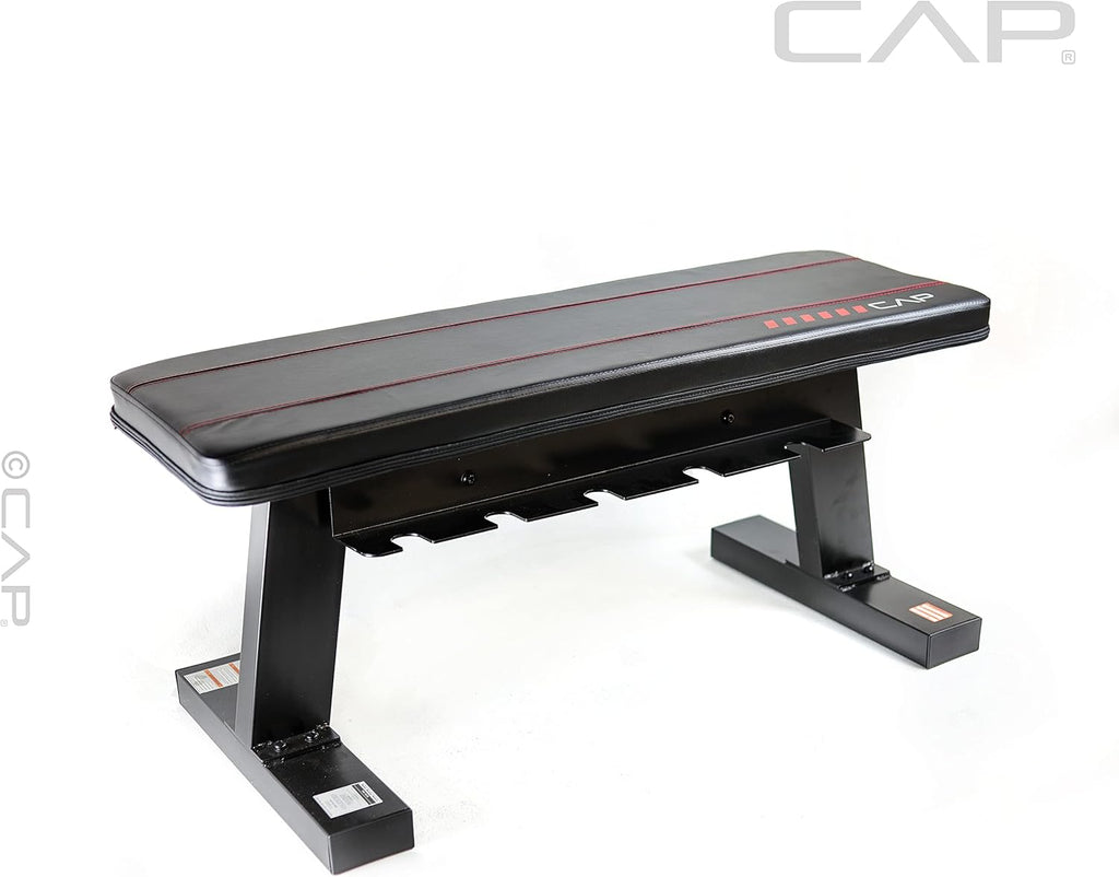 Flat Bench with Dumbbell Storage and 150 lb Hex Dumbbell Set E6781