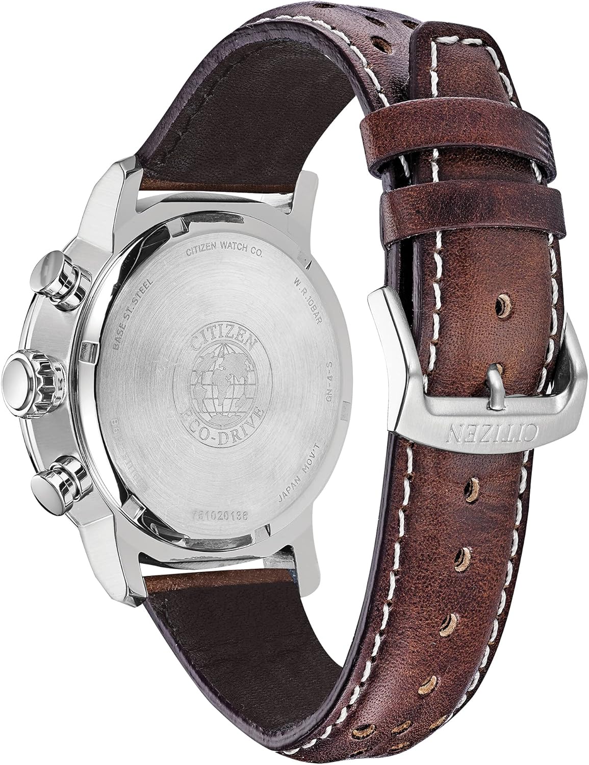 Men's Chronograph Watch with Brown Leather Strap and Blue Dial E7763