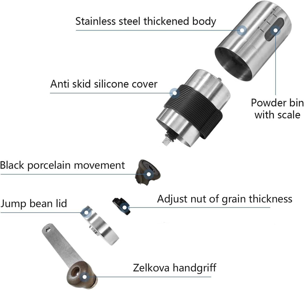Manual Coffee Grinder, Stainless Steel Ceramic Burr, Portable Hand Grinder for Camp, Kitchen, Office Q2961