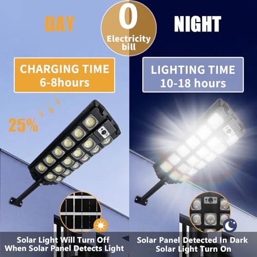 Solar Street Light Outdoor Waterproof, 100000LM 6500K with Motion Sensor and Remote Control N73535