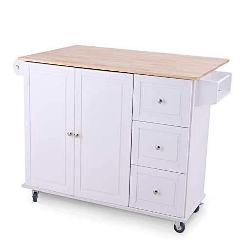 Kitchen Island with Drop Leaf on Wheels, 2 Doors & 3 Drawers, Grey Z23198