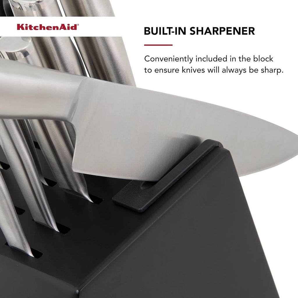 Stainless Steel Knife Block Set with Built-in Sharpener, 14 Piece, Black T264977