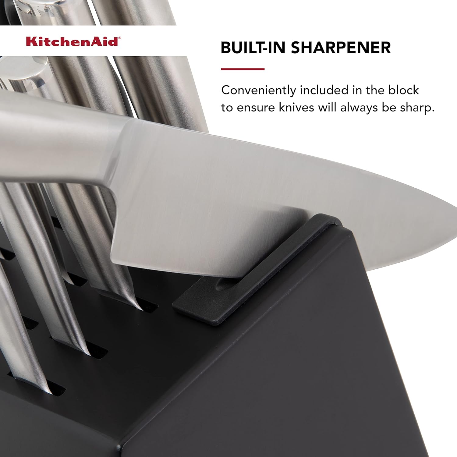 Stainless Steel Knife Block Set with Built-in Sharpener, 14 Piece, Black T264977