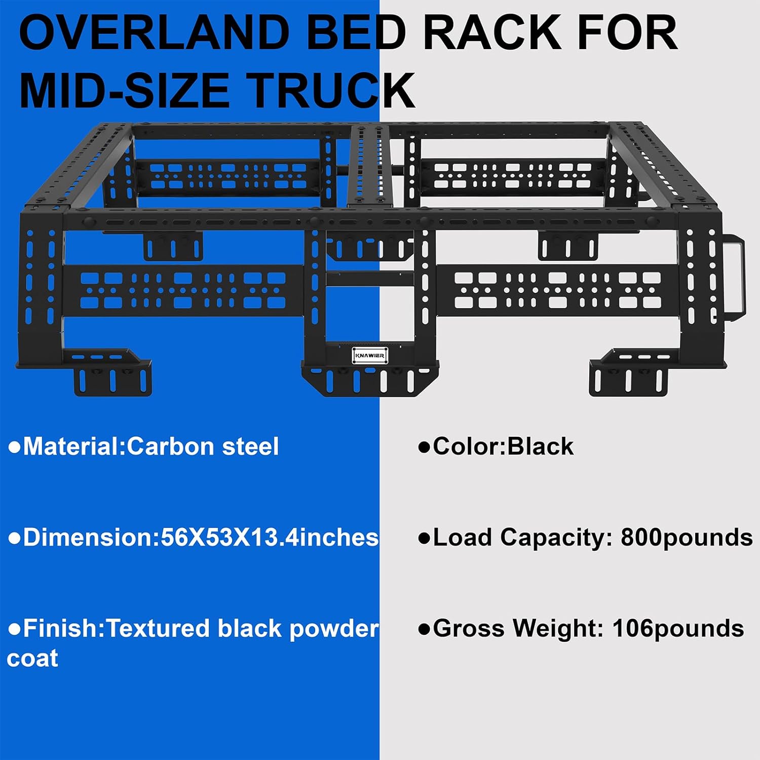 Overland Bed Rack for Mid-Size Pickup Trucks, Adjustable Truck Cargo Carrier, Textured Black D583