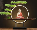 Houlu White Buddha Statue with Green Artificial Tree and LED Circle Table Lamp, Indoor Ceramic Buddha Statues for Home Decor, 16.5 in