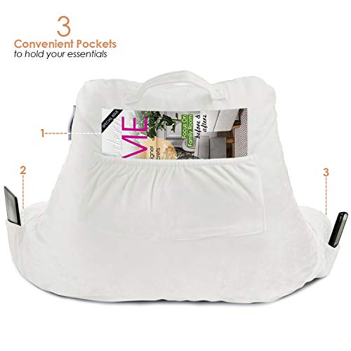 Reading Pillow for Bed, Shredded Memory Foam Back Support with Pockets U8285