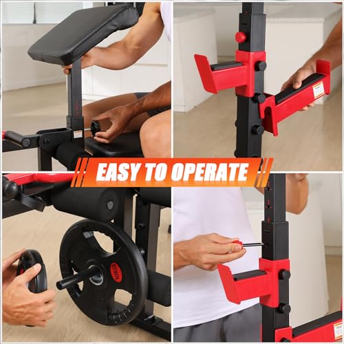 Adjustable Weight Bench with Squat Rack, Leg Extension and Preacher Curl Pad for Home Gym E89871