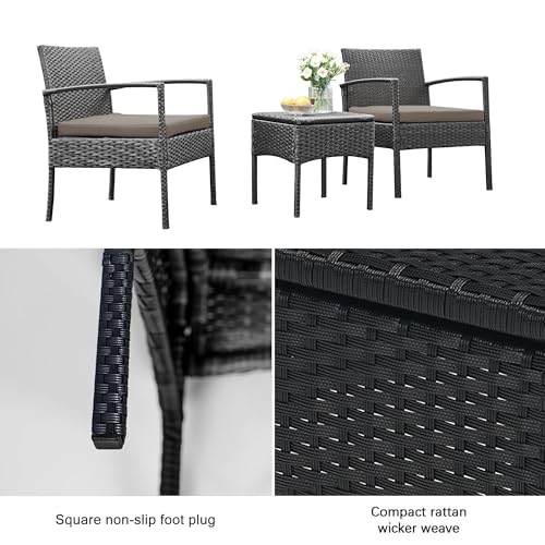 Outdoor Rattan Conversation Chairs Set with Bistro Furniture I62421
