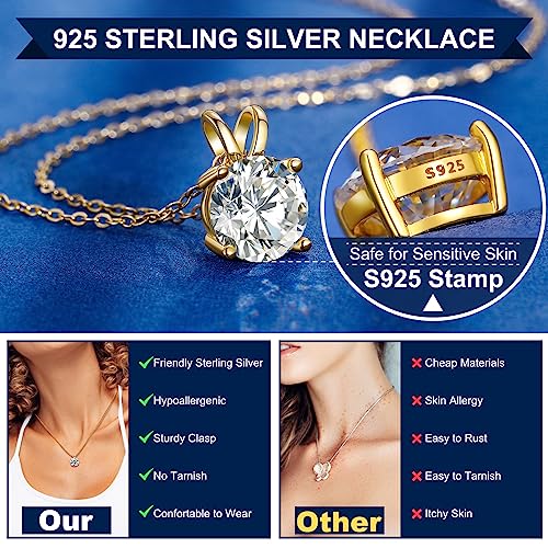 Moissanite Pendant Necklace for Women, Lab Created Diamond, 18K Gold Plated Sterling Silver W2767